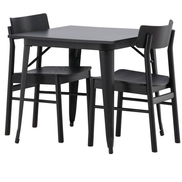 Ruokailuryhmä Venture Home, 80x80cm musta Tempe-pöytä + 2 mustaa Montros-tuolia