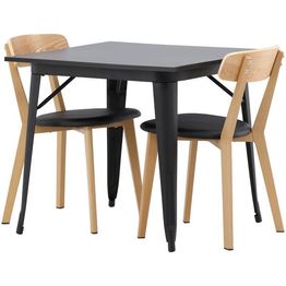 Ruokailuryhmä Venture Home, 80x80cm musta Tempe-pöytä + 2 ruskea-mustaa Sanjos-tuolia