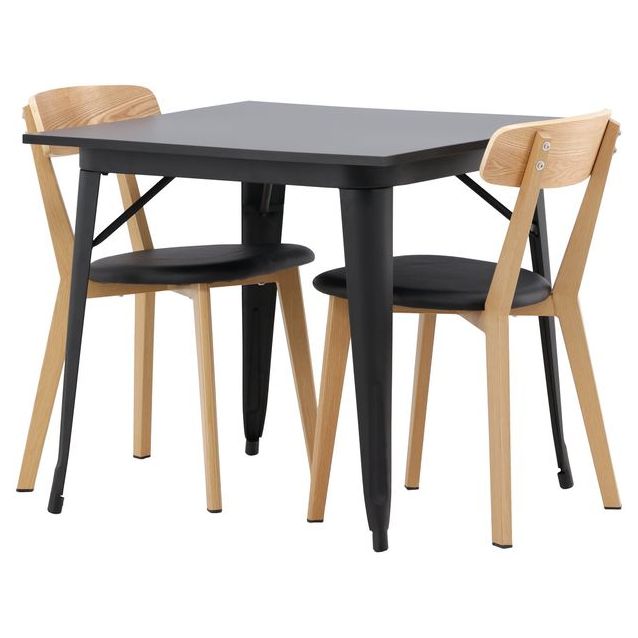 Ruokailuryhmä Venture Home, 80x80cm musta Tempe-pöytä + 2 ruskea-mustaa Sanjos-tuolia