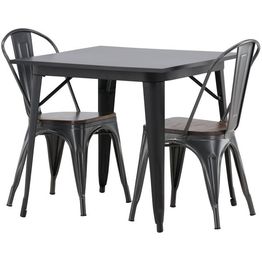 Ruokailuryhmä Venture Home, 80x80cm musta Tempe-pöytä + 2 ruskea-harmaata Tempe-tuolia