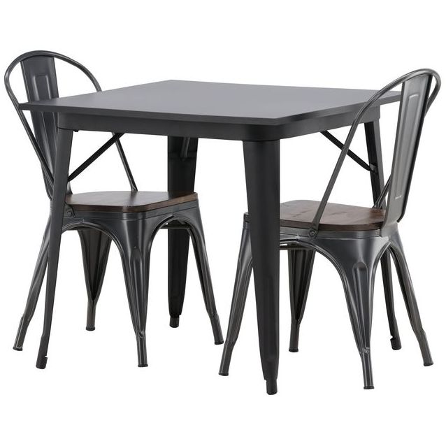 Ruokailuryhmä Venture Home, 80x80cm musta Tempe-pöytä + 2 ruskea-harmaata Tempe-tuolia