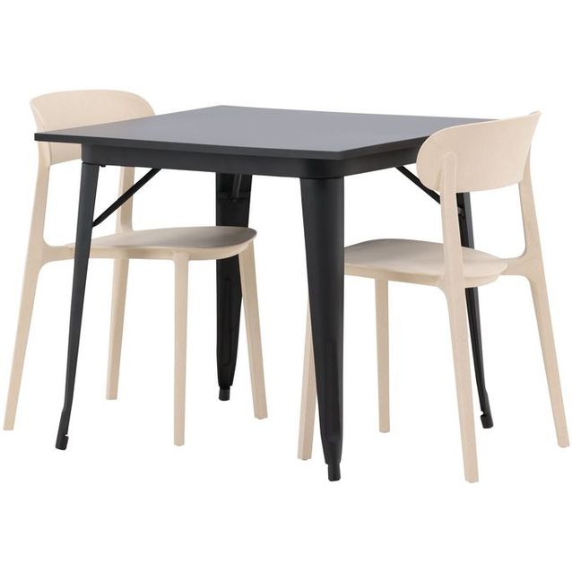 Ruokailuryhmä Venture Home, 80x80cm musta Tempe-pöytä + 2 beigeä Åstol-tuolia