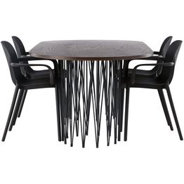 Ruokailuryhmä Venture Home, 220x100cm ruskea Stone Oval -pöytä + 4 mustaa Baltimore-tuolia