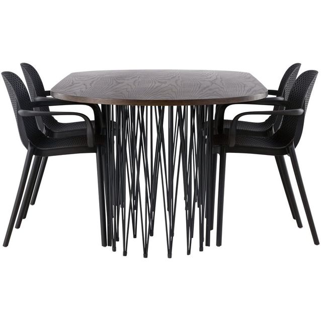 Ruokailuryhmä Venture Home, 220x100cm ruskea Stone Oval -pöytä + 4 mustaa Baltimore-tuolia