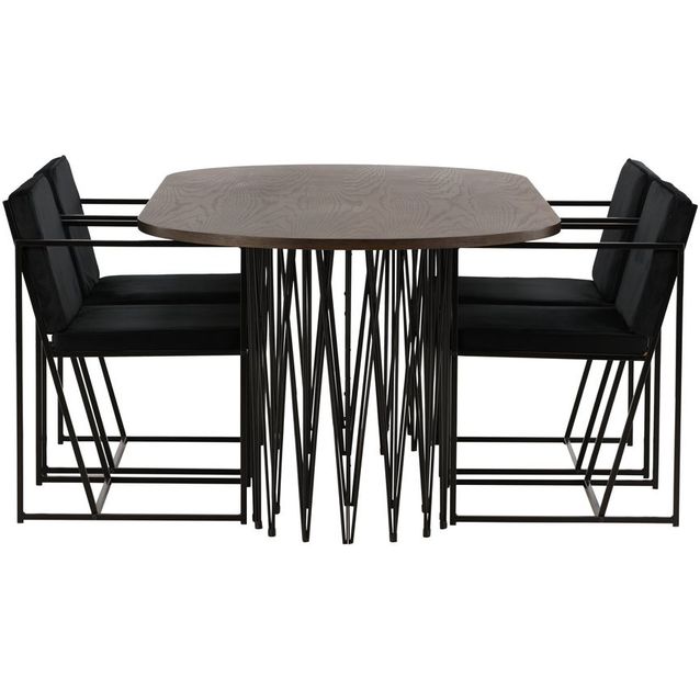 Ruokailuryhmä Venture Home, 220x100cm ruskea Stone Oval -pöytä + 4 mustaa Richmond-tuolia, sametti