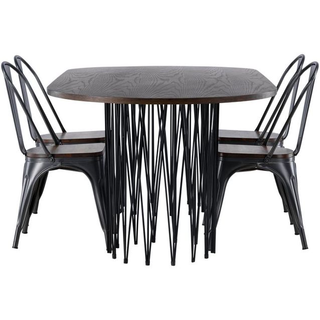 Ruokailuryhmä Venture Home, 220x100cm ruskea Stone Oval -pöytä + 4 harmaa-ruskeaa Tempe-tuolia