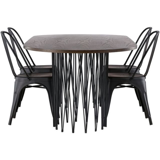 Ruokailuryhmä Venture Home, 220x100cm ruskea Stone Oval -pöytä + 4 mustaa Tempe-tuolia