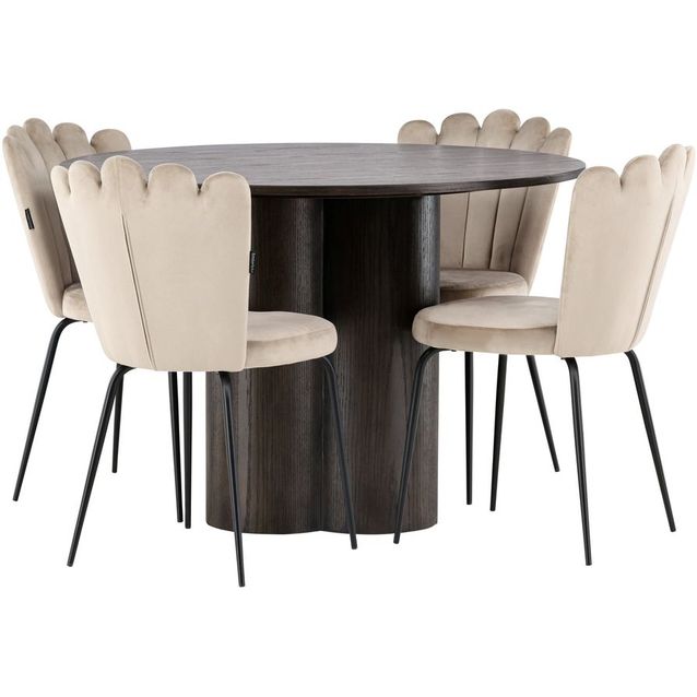 Ruokailuryhmä Venture Home, ruskea Olivia-pöytä + 4 beigeä Limhamn Light -tuolia