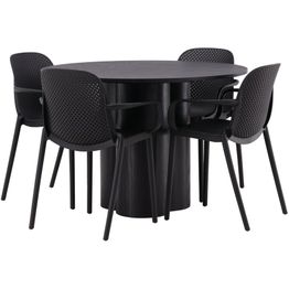 Ruokailuryhmä Venture Home, Olivia-pöytä + 4 mustaa Baltimore-tuolia