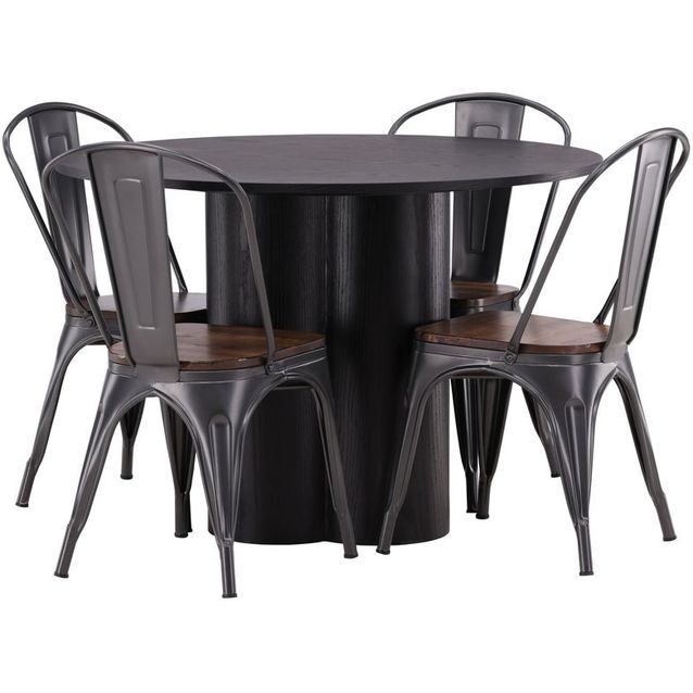 Ruokailuryhmä Venture Home, musta Olivia-pöytä + 4 harmaata Tempe-tuolia