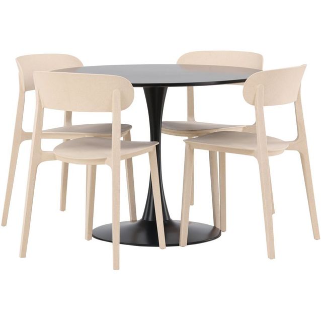 Ruokailuryhmä Venture Home, ⌀100cm musta Glade-pöytä + 4 beigeä Åstol-tuolia
