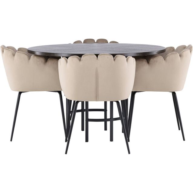Ruokailuryhmä Venture Home, ⌀115cm Copenhagen-pöytä + 4 beigeä Limhamn-tuolia