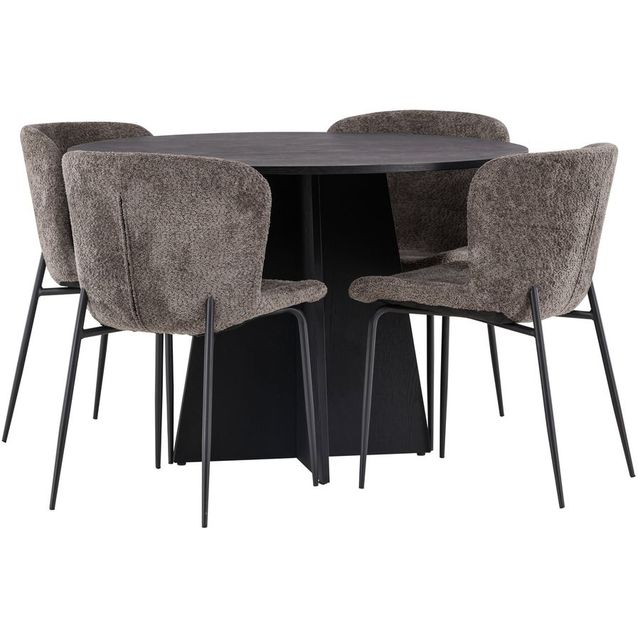 Ruokailuryhmä Venture Home, ⌀110cm musta Bootcut-pöytä + 4 Modesto-tuolia