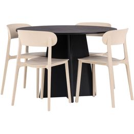 Ruokailuryhmä Venture Home, ⌀110cm musta Bootcut-pöytä + 4 Åstol-tuolia