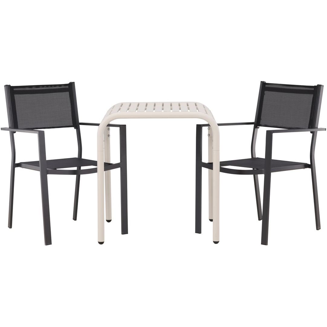 Parvekeryhmä Venture Home, 70x70cm beige Borneo-pöytä + 2 mustaa Copacabana-tuolia