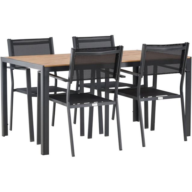 Ruokailuryhmä Venture Home, 150x90cm ruskea/musta Break-pöytä + 4 mustaa, pinottavaa Copacabana-tuolia