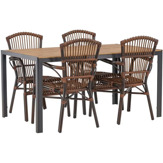 Ruokailuryhmä Venture Home, 150x90cm ruskea/musta Break-pöytä + 4 ruskeaa Galera-tuolia