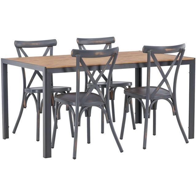 Ruokailuryhmä Venture Home, 150x90cm ruskea/musta Break-pöytä + 4 mustaa Tablas-tuolia