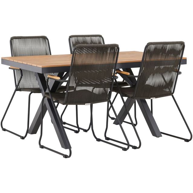 Ruokailuryhmä Venture Home, 150x90cm ruskea/musta Garcia-pöytä + 4 Bois-tuolia