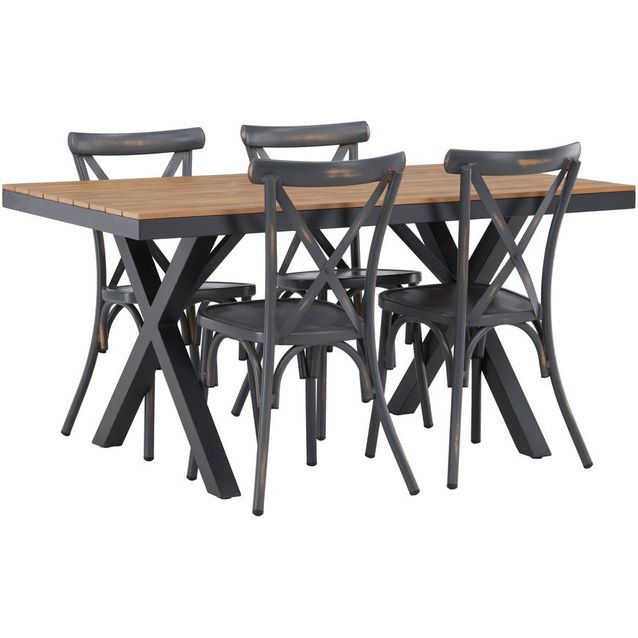 Ruokailuryhmä Venture Home, 150x90cm ruskea/musta Garcia-pöytä + 4 mustaa Tablas-tuolia