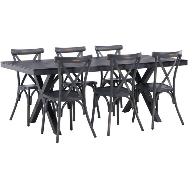 Ruokailuryhmä Venture Home, 200x100cm musta Garcia-pöytä + 6 mustaa Tablas-tuolia