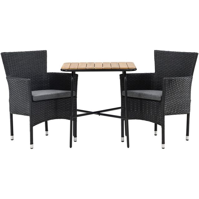 Parvekeryhmä Venture Home, 88x70cm Holmbeck-pöytä + 2 mustaa Malina-tuolia