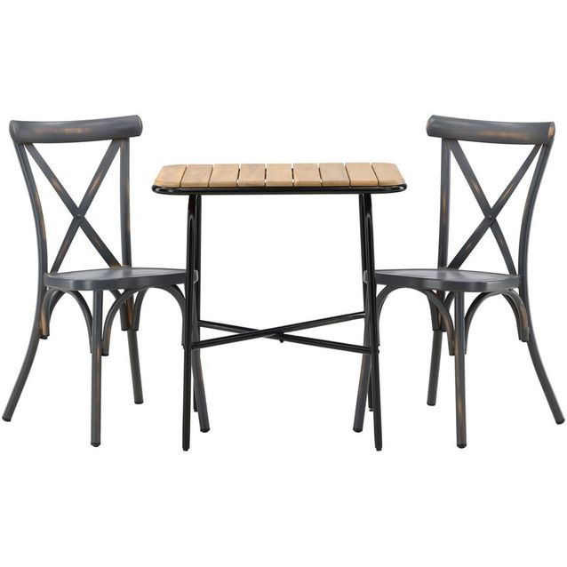 Parvekeryhmä Venture Home, 88x70cm Holmbeck-pöytä + 2 mustaa Tablas-tuolia