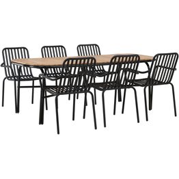 Ruokailuryhmä Venture Home, 200x90cm ruskea/musta Holmbeck-pöytä + 6 mustaa Peking-tuolia