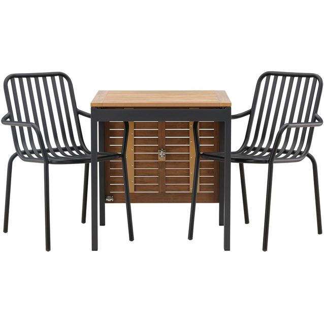Ruokailuryhmä Venture Home, 70/130x70cm jatkettava Diego-pöytä + 2 mustaa Peking-tuolia