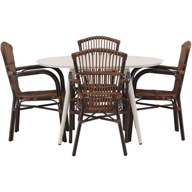 Ruokailuryhmä Venture Home, ø120cm, beige Lina-pöytä + 4 ruskeaa Galera-tuolia