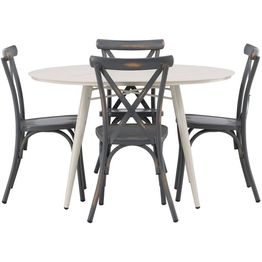 Ruokailuryhmä Venture Home, ø120cm, beige Lina-pöytä + 4 mustaa Tablas-tuolia