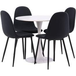 Pyöreä ruokailuryhmä Venture Home, Ø80cm, valkoinen Hamden-pöytä + 4 mustaa Polar-tuolia