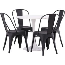Pyöreä ruokailuryhmä Venture Home, Ø80cm, valkoinen Hamden-pöytä + 4 Tempe-tuolia