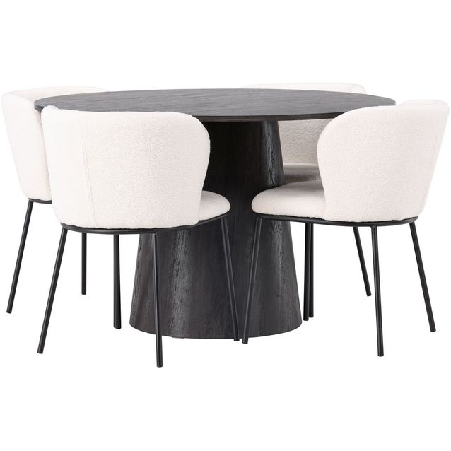 Ruokailuryhmä Venture Home, ⌀120cm Lanzo-pöytä + 4 valkoista Edina-tuolia