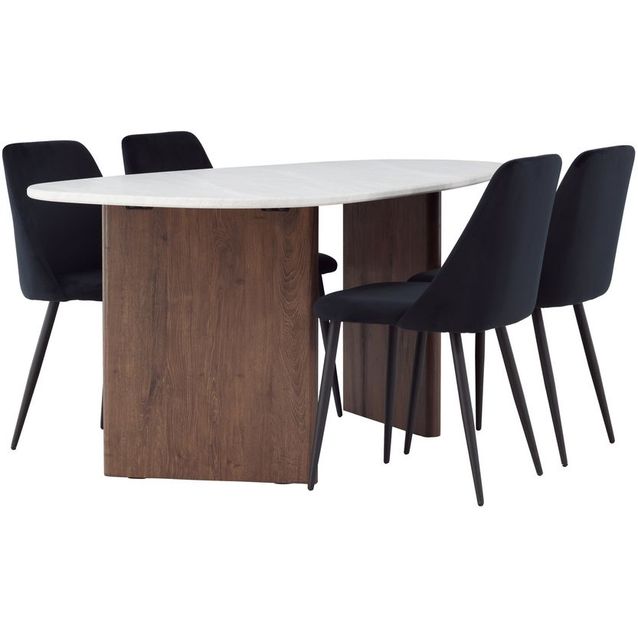 Ruokailuryhmä Venture Home, 180x90cm Grönvik-pöytä + 4 mustaa Night-tuolia