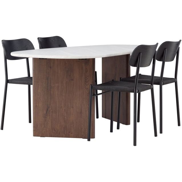 Ruokailuryhmä Venture Home, 180x90cm Grönvik-pöytä + 4 mustaa Polly-tuolia