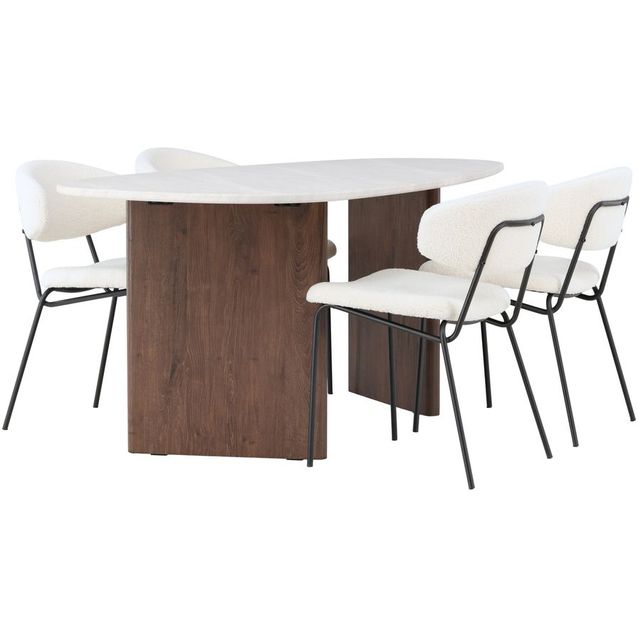 Ruokailuryhmä Venture Home, 180x90cm Grönvik-pöytä + 4 valkoista Chico-tuolia