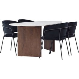 Ruokailuryhmä Venture Home, 180x90cm Grönvik-pöytä + 4 mustaa Selma-tuolia
