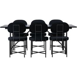 Ruokailuryhmä Venture Home, musta 200x90cm Astrid-ruokapöytä + 6 mustaa Stella-tuolia, sametti
