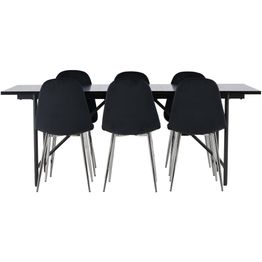 Ruokailuryhmä Venture Home, musta 200x90cm Astrid-ruokapöytä + 6 Polar-tuolia, sametti