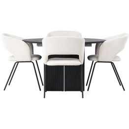 Ruokailuryhmä Venture Home, ⌀130cm, jatkettava Matilda-pöytä + 4 valkoista Day-tuolia