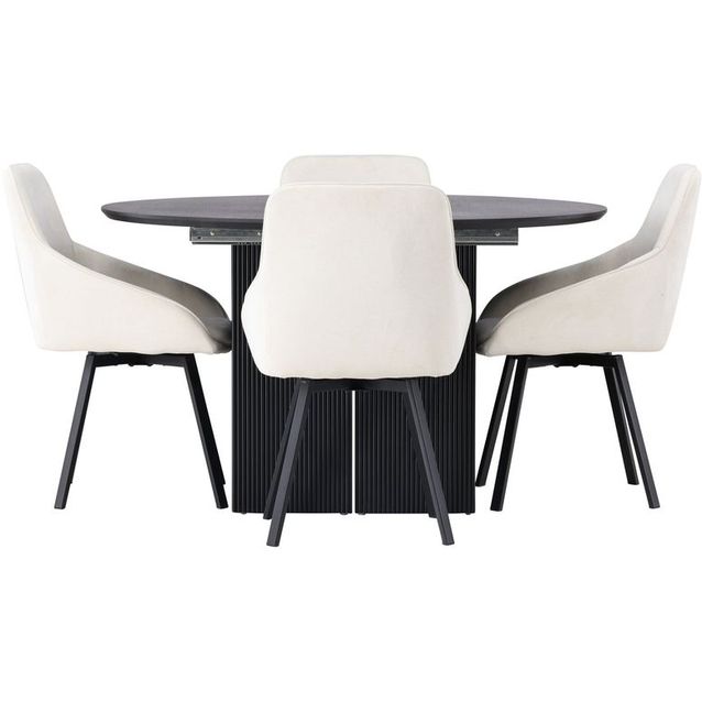 Ruokailuryhmä Venture Home, ⌀130cm, jatkettava Matilda-pöytä + 4 Rosie-tuolia