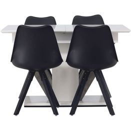 Ruokailuryhmä Venture Home, jatkettava Disa-pöytä + 4 mustaa Zeno-tuolia