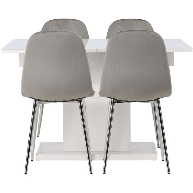 Ruokailuryhmä Venture Home, jatkettava Pluto-pöytä + 4 vaaleanharmaata Eva-tuolia, sametti