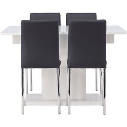 Ruokailuryhmä Venture Home, jatkettava Pluto-pöytä + 4 mustaa Lily-tuolia, keinonahka