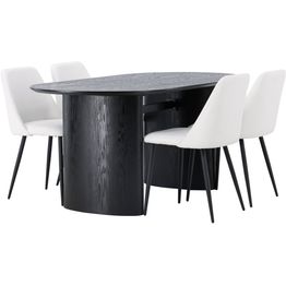 Ruokailuryhmä Venture Home, musta Isolde-pöytä + 4 valkoista Night-tuolia