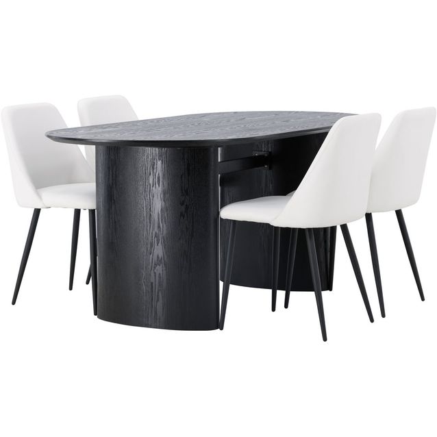 Ruokailuryhmä Venture Home, musta Isolde-pöytä + 4 valkoista Night-tuolia