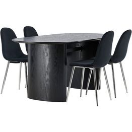 Ruokailuryhmä Venture Home, musta Isolde-pöytä + 4 mustaa Polar-tuolia, sametti/kromi