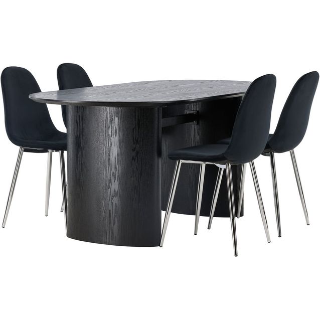 Ruokailuryhmä Venture Home, musta Isolde-pöytä + 4 mustaa Polar-tuolia, sametti/kromi