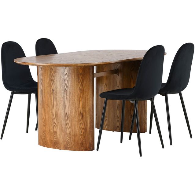 Ruokailuryhmä Venture Home, Isolde-pöytä + 4 mustaa Polar-tuolia